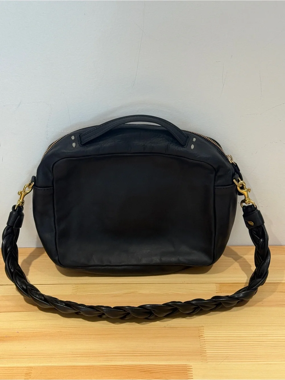 Clare V. Midi Sac in Black Leather with Braided Shoulder Strap - Picture 11 of 16